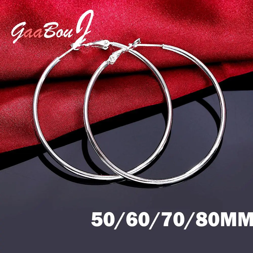 GaaBou-Boucles d'oreilles créoles rondes en argent regardé 925 pour femme, grand cercle, bague exagérée, bijoux de Noël, tendance 2022