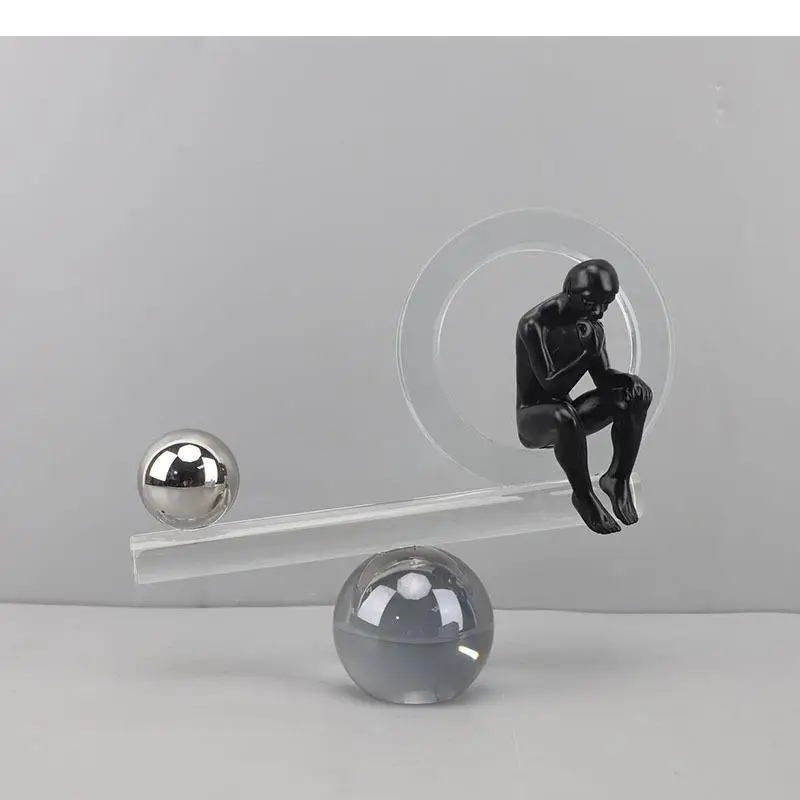 Seesaw Player Thinker Figures Sculpture Ladder Climber Crystal Ball Base Ornaments Desk Decoration Abstract Character Statue