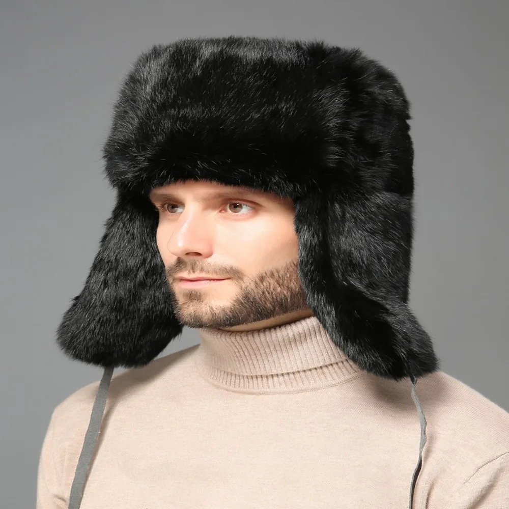 Men Russian Ushanka Cossack Trapper Winter Windproof Warm Fur Plush Ski Hat Cap