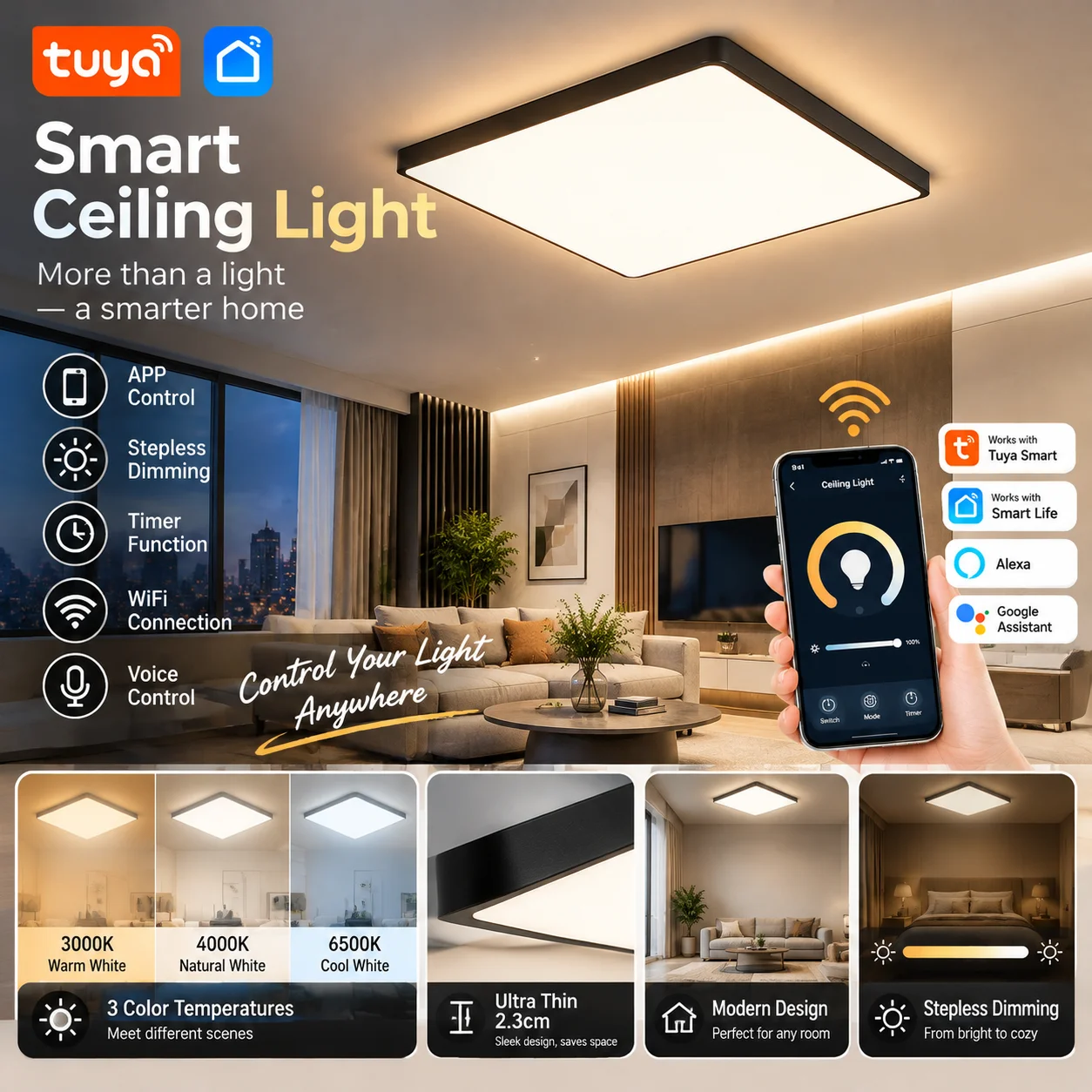 LED-Deckenleuchten, quadratisch, dimmbar, 24 W, 36 W, Inneneinrichtung, Heimdekoration, einfache Deckenbeleuchtung, Badezimmer, Schlafzimmer, Küche, Wohnzimmer