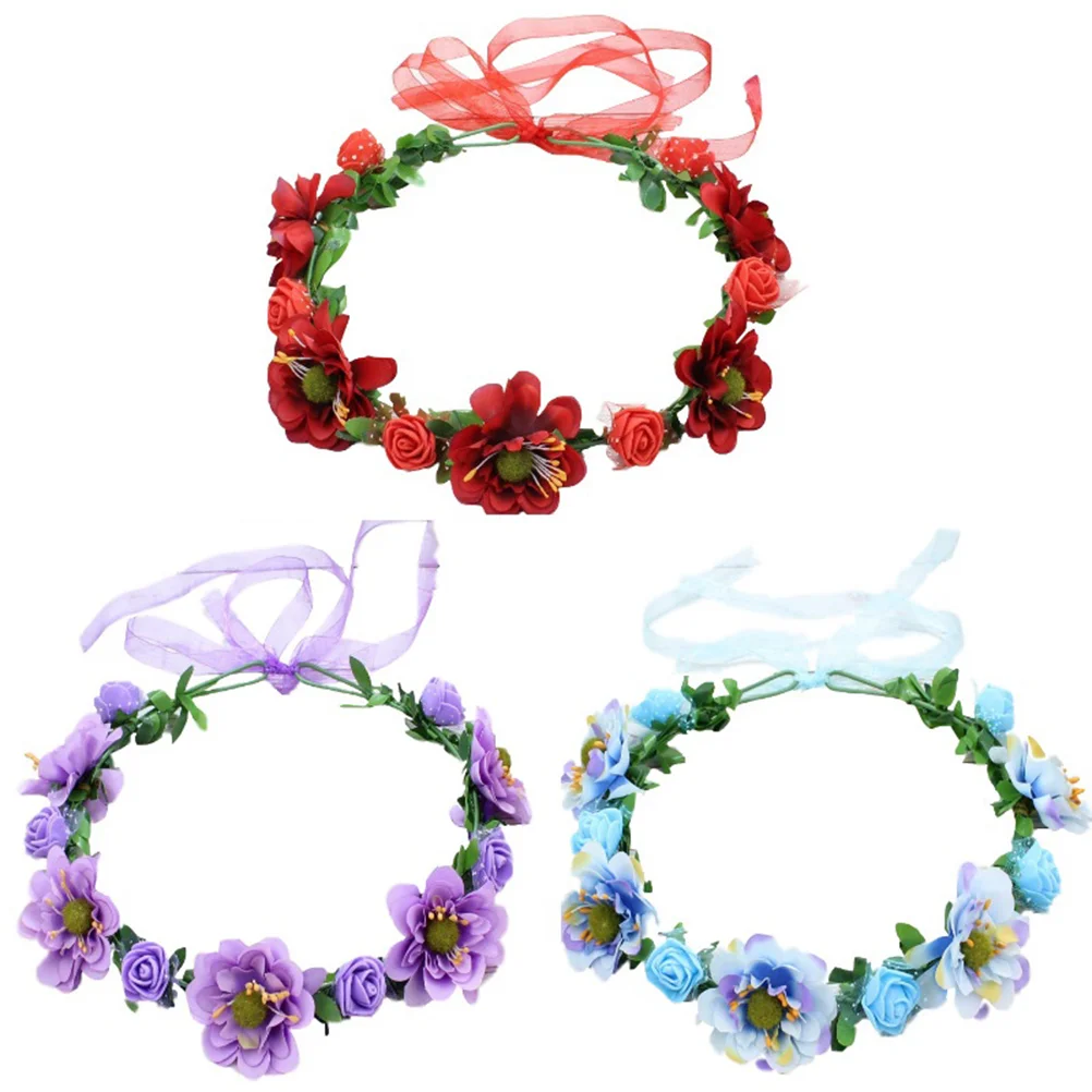 3 Pcs Floral Headdress Wreath Bridal Headwear Wreaths Headband Hair Garland Bride