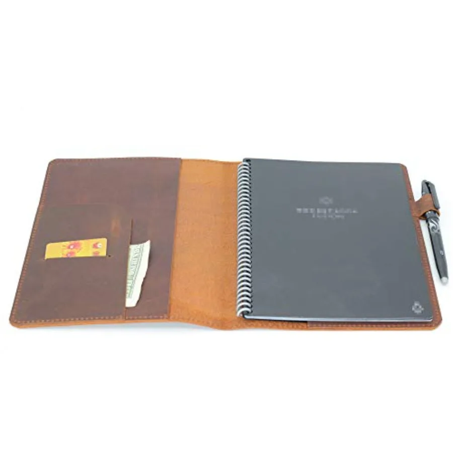 

Compatible with Rocketbook Cover Smart Business Genuine Leather Notebook Cover for Everlast, Fusion, Wave, Moleskin A5 with Pen