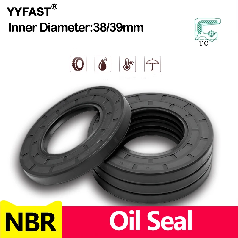 Inner Diameter,ID 38/39mm,NBR Framework Oil Seal TC Nitrile Rubber Cover Double Lip with Spring for Bearing Shaft,ID*OD*THK