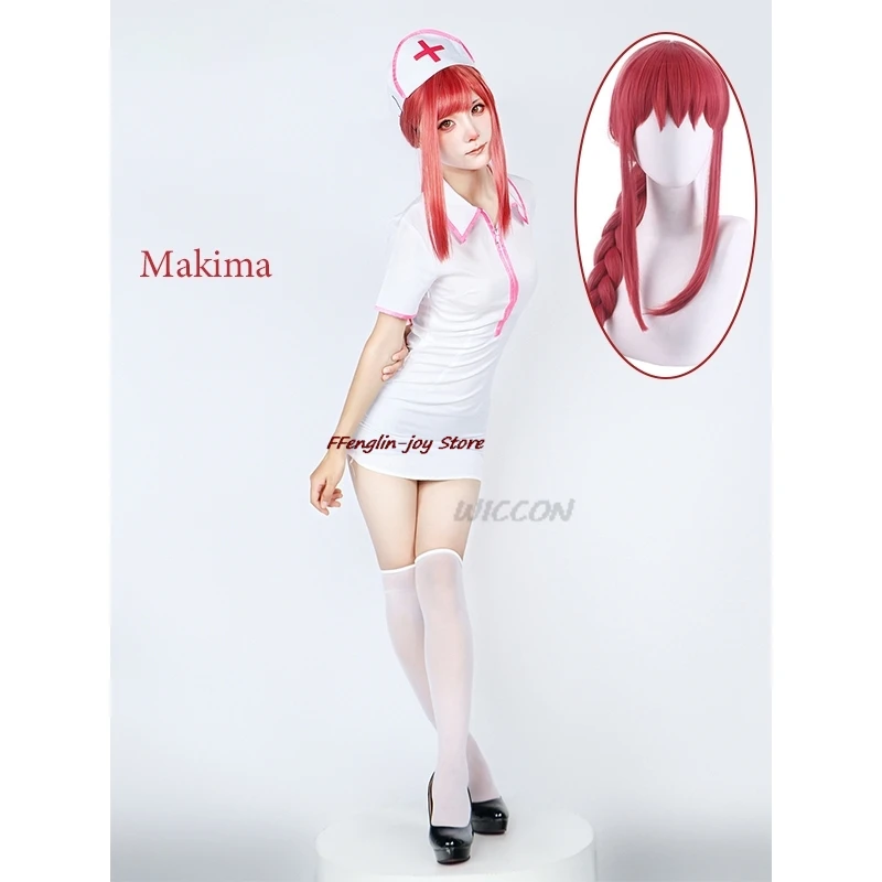 COS Anime Chainsaw Man Cosplay Costume Makima Nurse Uniform Artificial sexy Leather Dresses with  Makima wigs hair cosplay