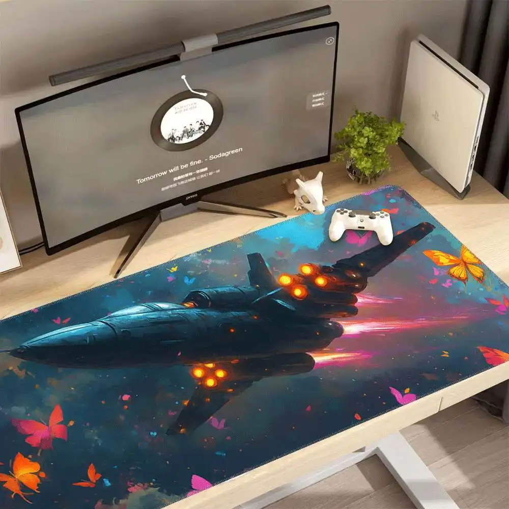 Butterfly Airplane Desk Mat Extra Large Gaming Mouse Pad Non-Slip Rubber for PC Office