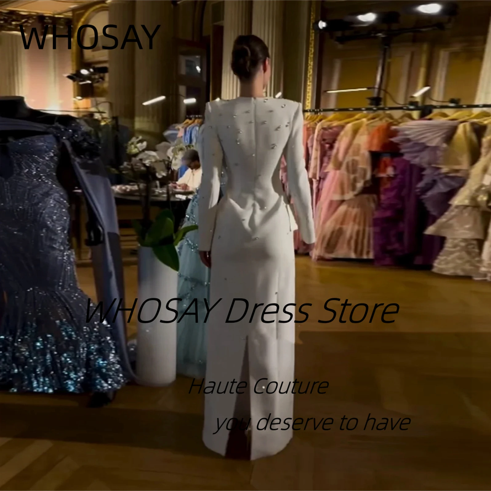 WHOSAY Elegant Women Wear O-Neck Evening Dresses Handmade Beaded Prom Party Dress Zipper Back Vestidos Des Noches