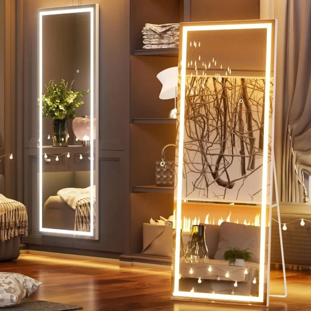 79X31 Inch LED Arched Full Length Mirror with Lights  Frame Lighted Floor Dimmable & 3 Color Modes LED Full Body Dressing