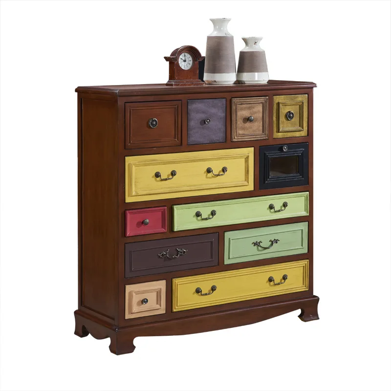 

American-style chest guest foyer storage cabinet solid wood retro entrance cabinet