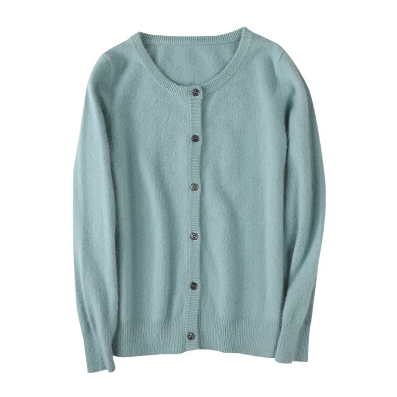 

Женский кардиган большого размера, теплые кашемировые свитера из чистой норки, свободное пальто с круглым вырезом, женский свитер, женская куртка, однотонные вязаные кардиганы