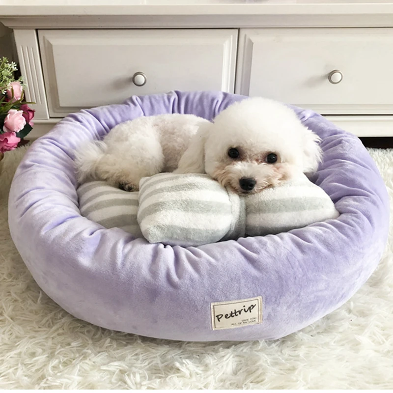 Pet Dog Bed Mats Round Puppy Pads Four Seasons Available Velvet Soft Lounger Sofa With Pillow Cat Small And Medium Dogs kennel