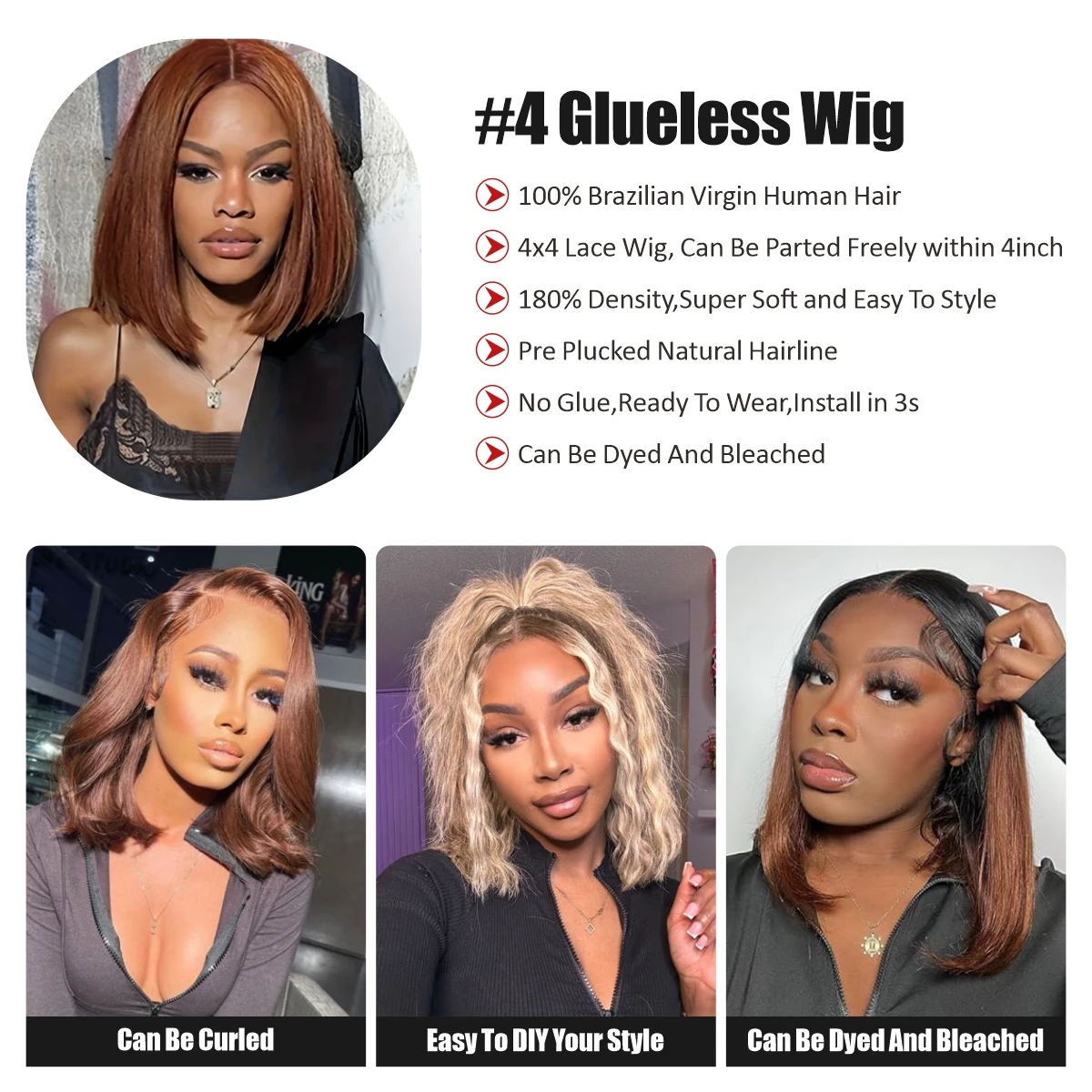 Chocolate Brown Glueless Bob Wigs Ready To Wear Straight Lace Front Wig Human Hair Pre Plucked 5x6 Lace Closure Wigs For Women