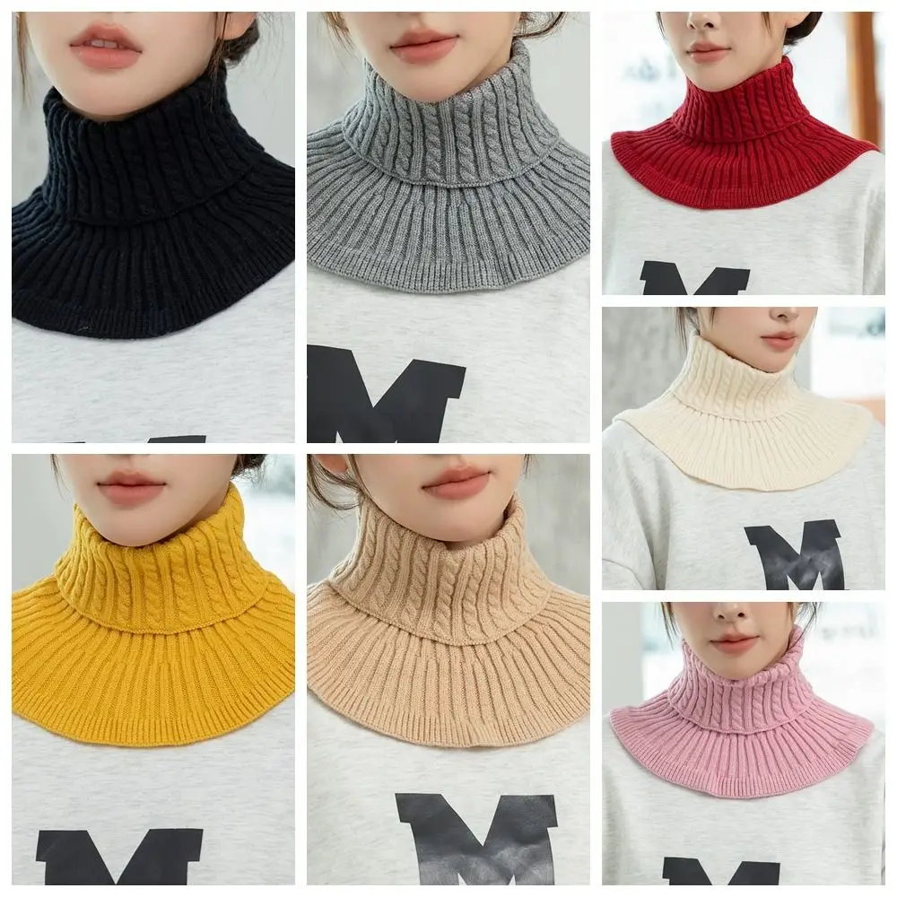 Solid Color Wraps Turtleneck Fake Collar Retro Ribbed Warm Scarf Knitted Bib Wool Scarves Winter Shawl Wool Scarf Women