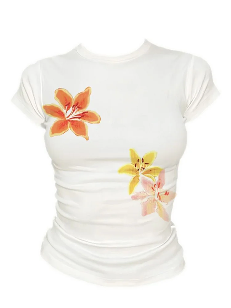 

Retro pure desire American short sleeved regular round neck women's T-shirt summer new slim fit spicy girl versatile top