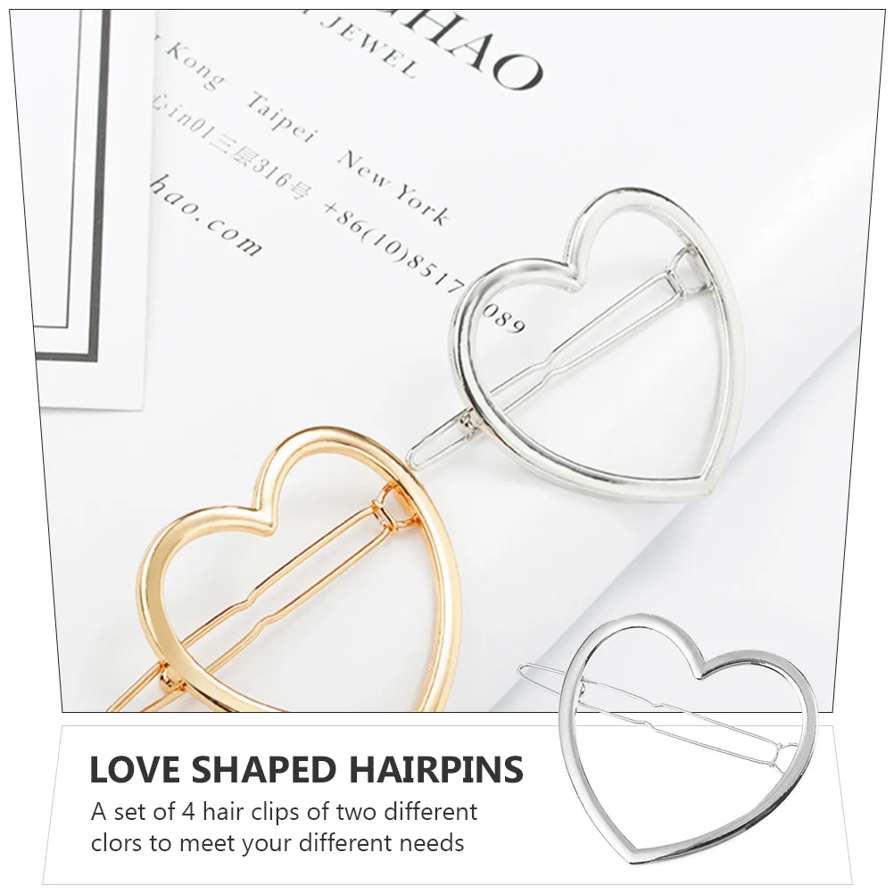 

4Pcs Heart Hair Clips Hollow Love Shaped Bobby Pins Sturdy Alloy Hair Jewelry Smooth Surface for Banquet Wedding Daily Wear