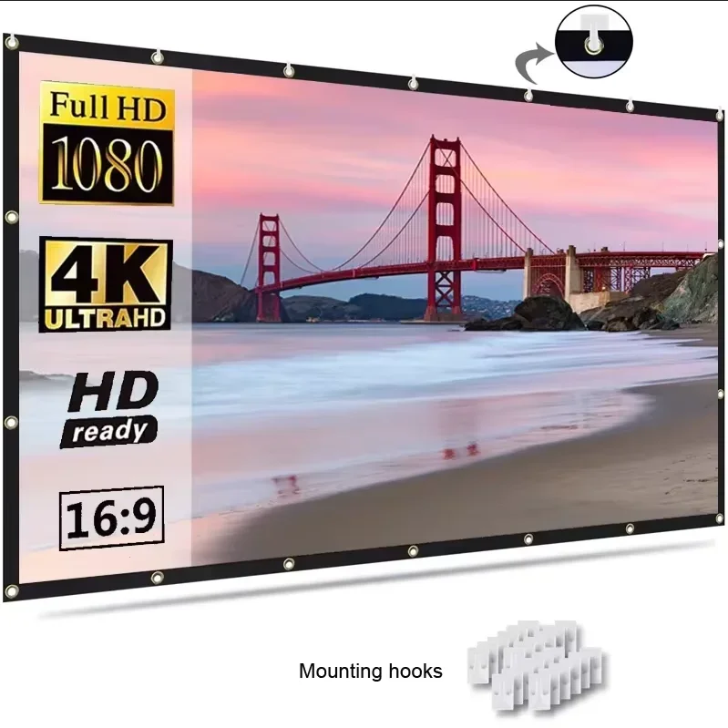 Yovanxer Portable Screen for Projector 84" 100" 150" 16:9 Polyester Outdoor Movie Curtain for Travel Home Theater DLP Projektor