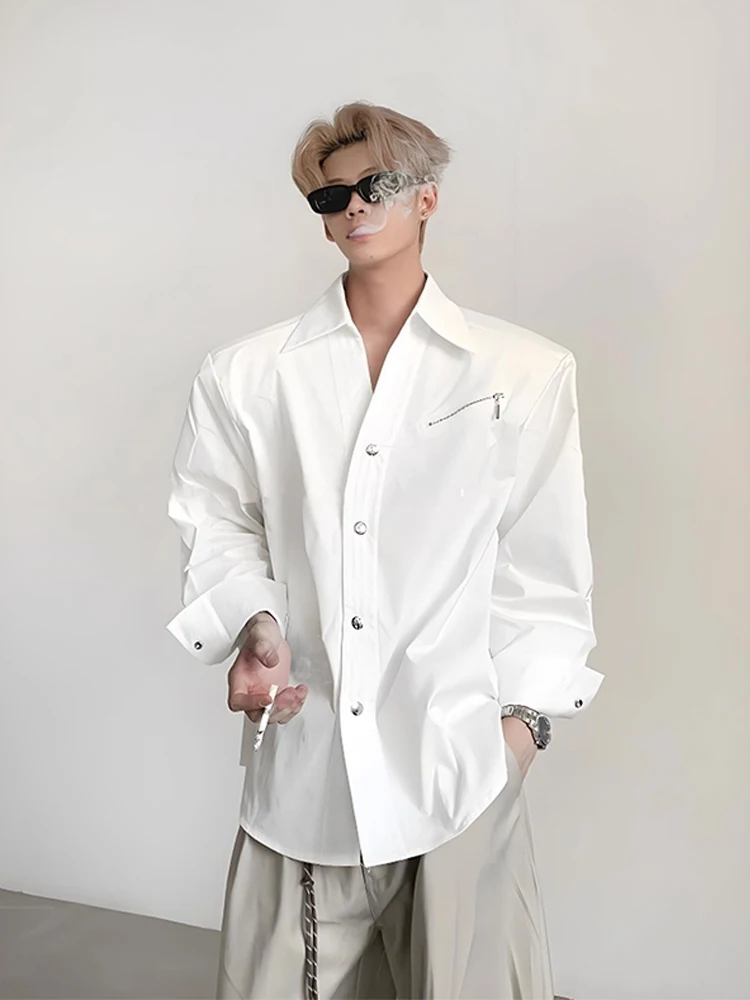 Csa Cleanfit Blanca con Hombreras para Hombre, Diseño Hoado de Alta Gama para Otoño, Cuello Alto, Corte Entallado, Estil...