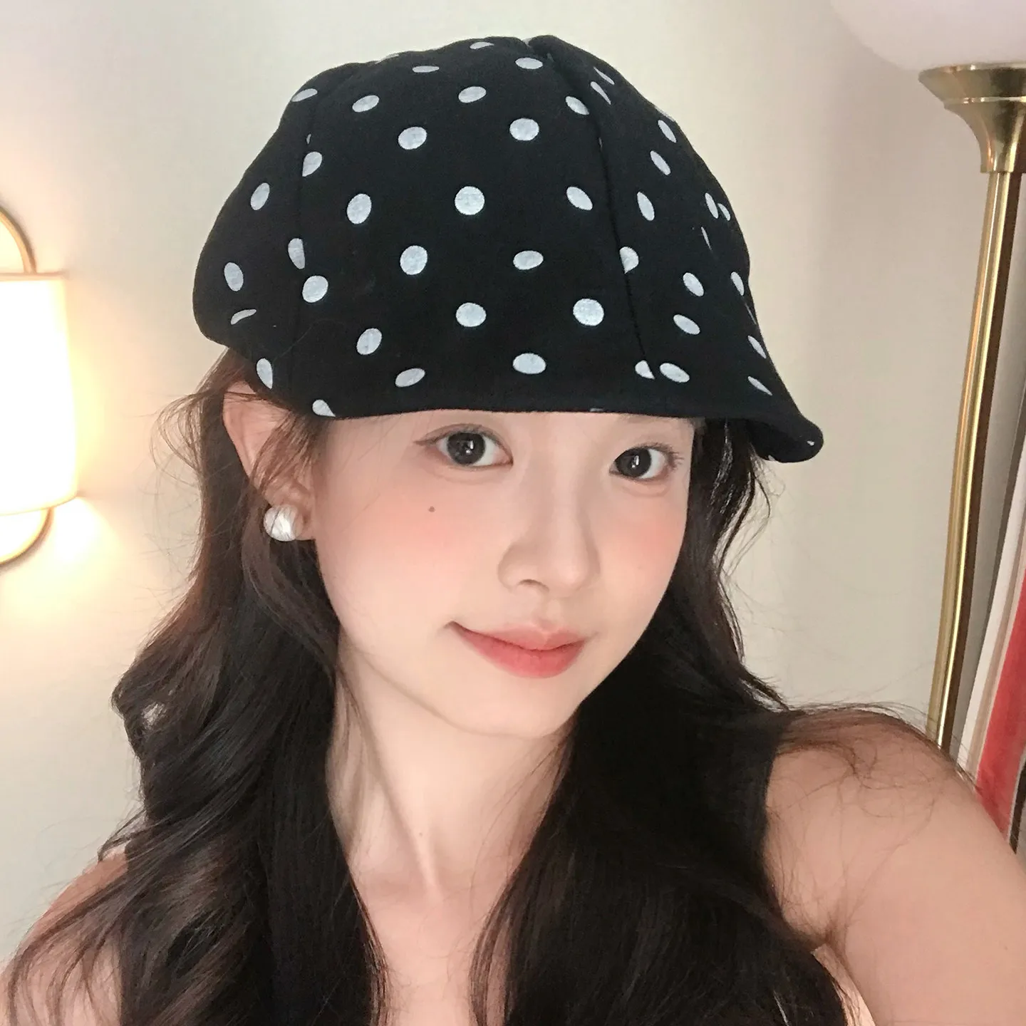 Women Spring Summer Vintage Polka Dot Forward Hat Reversible Wear Leisure Sun‑Shading Painter Cap For Travel Daily Matching
