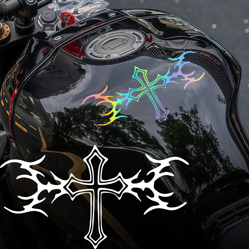 Waterproof Vinyl Decal for Fairing Side Panel Car Window Door Trunk Decor Gothic Tribal Cross Motocycle Fuel Tank Sticker