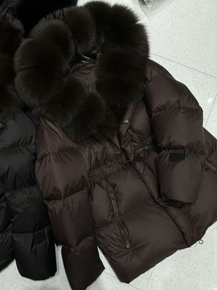 

ZMEENNA женская темно-коричневая куртка-пуховик со съемным меховым воротником с поясом на талии и шнурком подол теплая зимняя пуховая верхняя одежда ZM4220