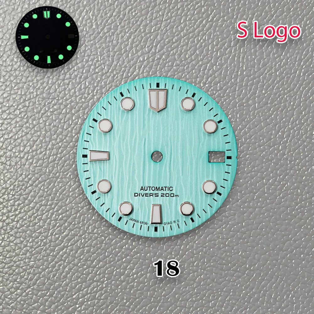 New 28.5mm S Logo Vertical Stripe Dial Green Noctilucent Fit NH35/NH36 Movement Hot Sales Watch Modification Accessories