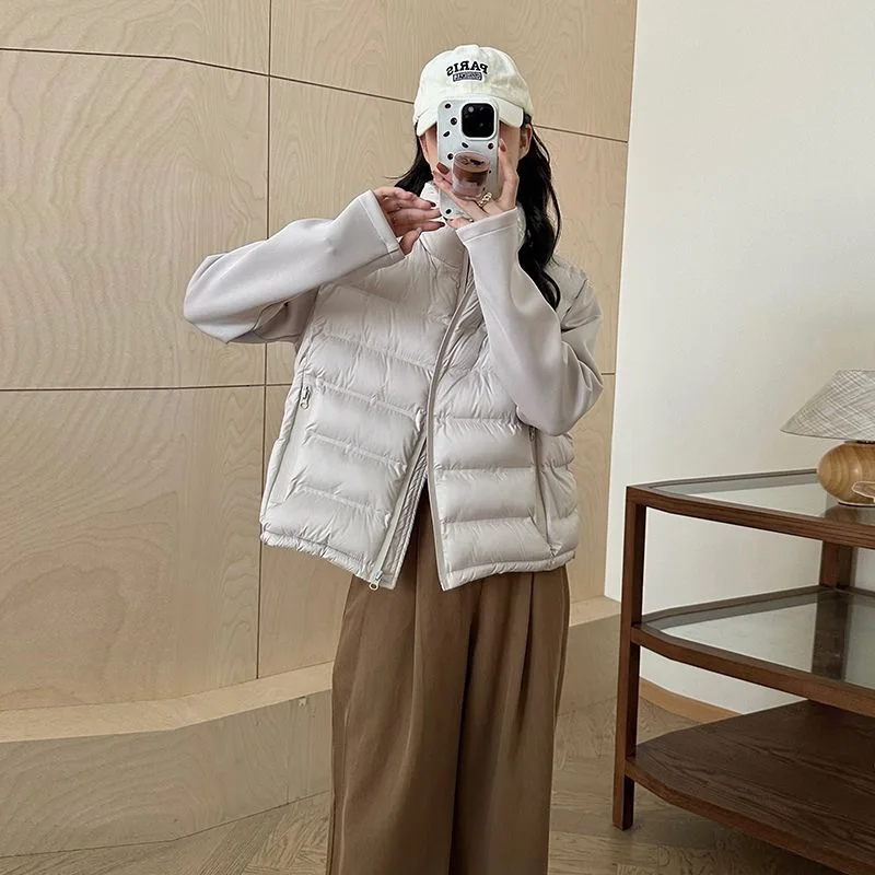 New Solid Padded Quilted Women Jackets Zipper Stand Collar Windproof Autumn Winter Warm Filled Short Spliced Long Sleeve Top