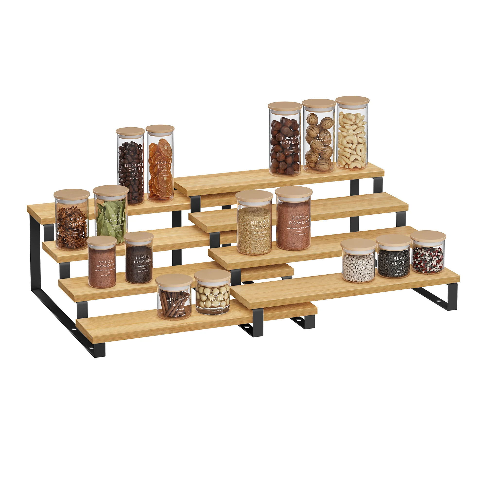 

Modern bamboo, retractable seasoning rack for kitchen cabinet countertops