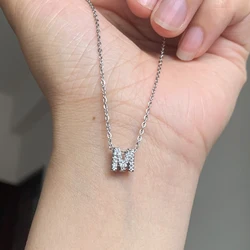 Cute Small Name Initial Letter Pendant Necklace for Women Trendy Silver Color CZ Alphabet Charm Stainless Steel Thin Chain