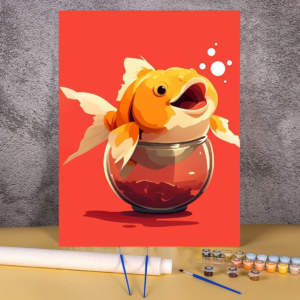 

40x50cm Paint By Numbers Little Goldfish Anime Picture DIY Oil Painting By Numbers Frameless Number Drawing Painting Home Decor