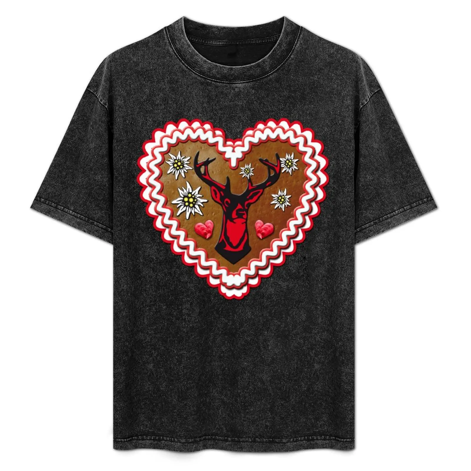 Proud deer gingerbread heart Gingerbread Heart Bavaria Oktoberfest T-Shirt Art Pattern Printed Casual Top
