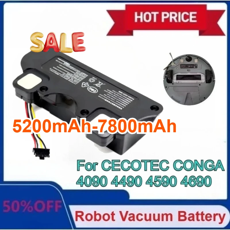 

New Upgraded 5200mAh-7800mAh Battery for CECOTEC CONGA 4490 4090 4590 4690 Robot Vacuum Cleaner Accessories Spare Parts Tool