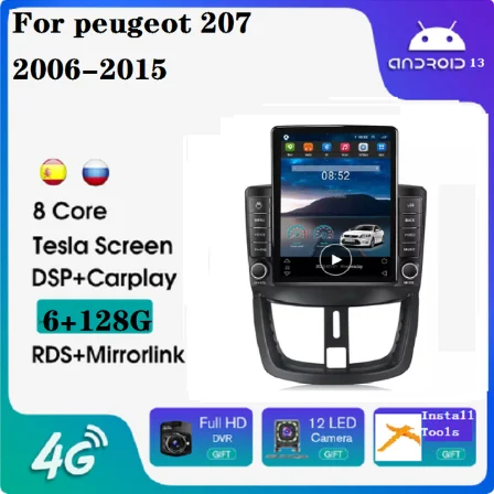 

Автомобильное видео Tesla Android 13 IPS DSP 4 + 64 ГБ для peugeot 207 2006-2015, автомобильный Android-плеер Carplay RDS, автомобильная GPS-навигация