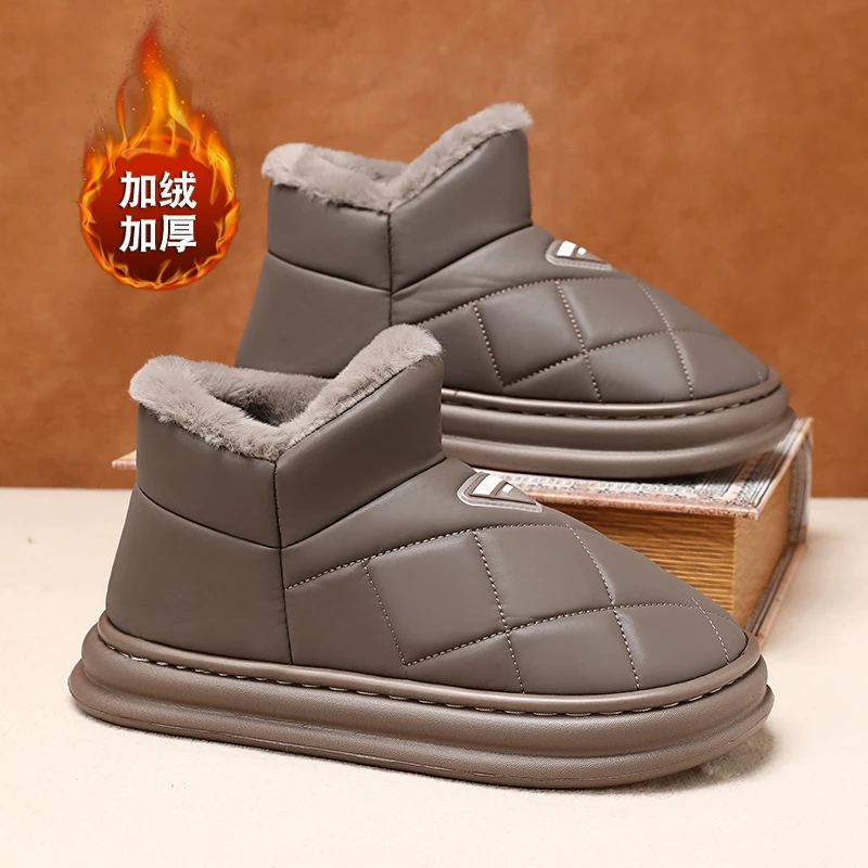 

Winter Warm Men Slippers Casual Non-slip Platform Flats Home Waterproof Non Slip Shoes Indoor Outdoor Thick Plush Women Slides