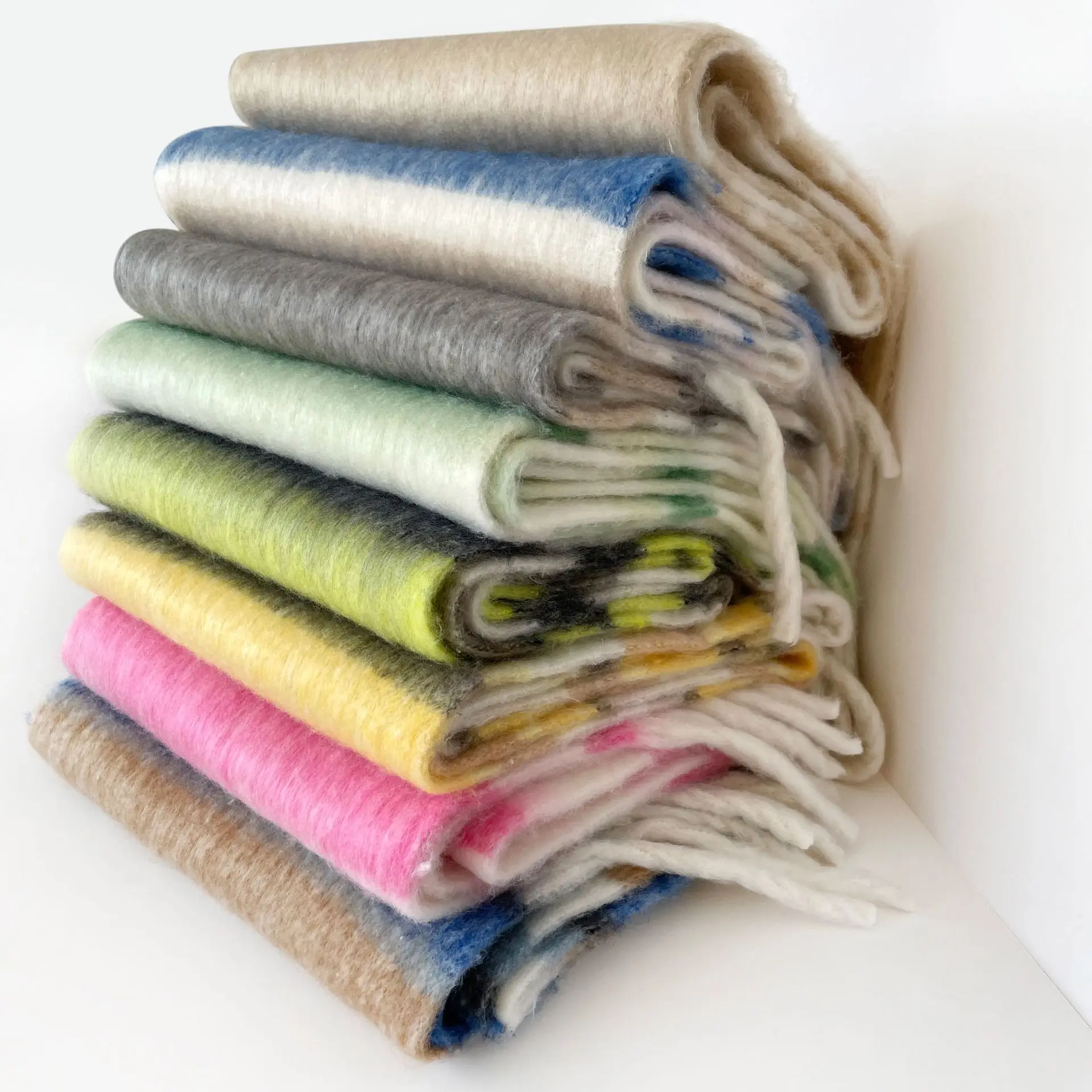 

Cross-border solid color plaid scarf mohair scarf thickened warm versatile shawl fluffy big wool scarf