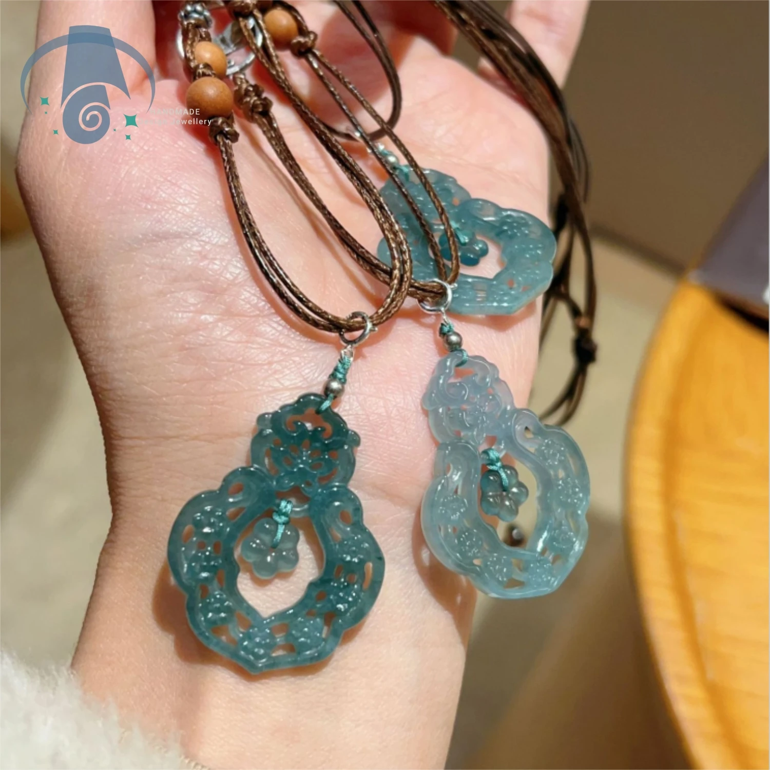 Natural Grade A Icy Bluewater Jadeite Openwork Flower Pendant Necklace Translucent Shiny Carve Classic ChineseStyle Jewel Ladies