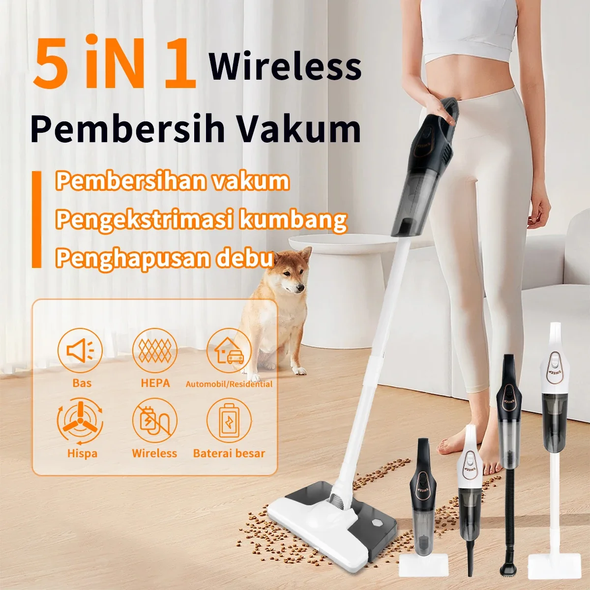 Wireless Hand-pushed Cordless Vacuum Cleaner Car Home Low Noise Multiple Accessories Suction Portable Dust Cleaning Machine