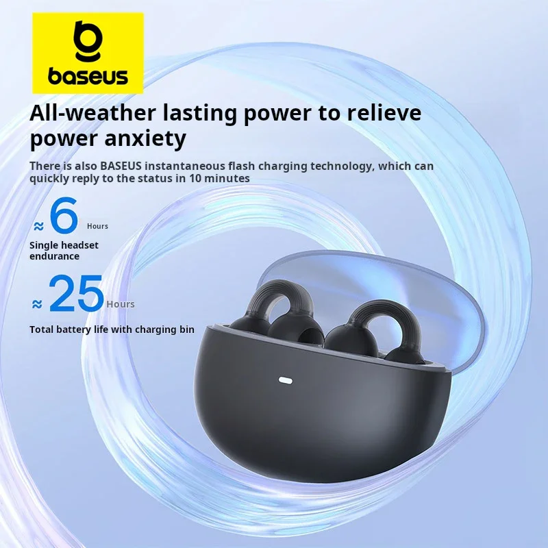 Baseus AirGo 1 anillo auriculares inalámbricos Bluetooth 5,3 auriculares abiertos con Clip deportes TWS auriculares de Audio espacial para videojuegos