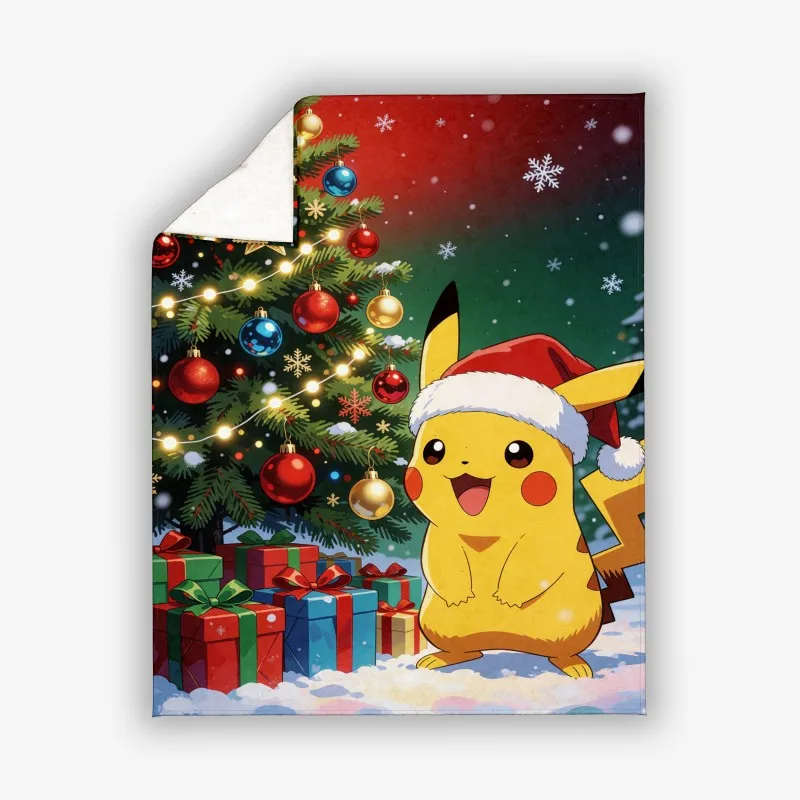 Cartoon Pikachu Flannel Blanket Portable Lightweight Warm Throw Blanket for Couch Bed Office Lunch Break Napping