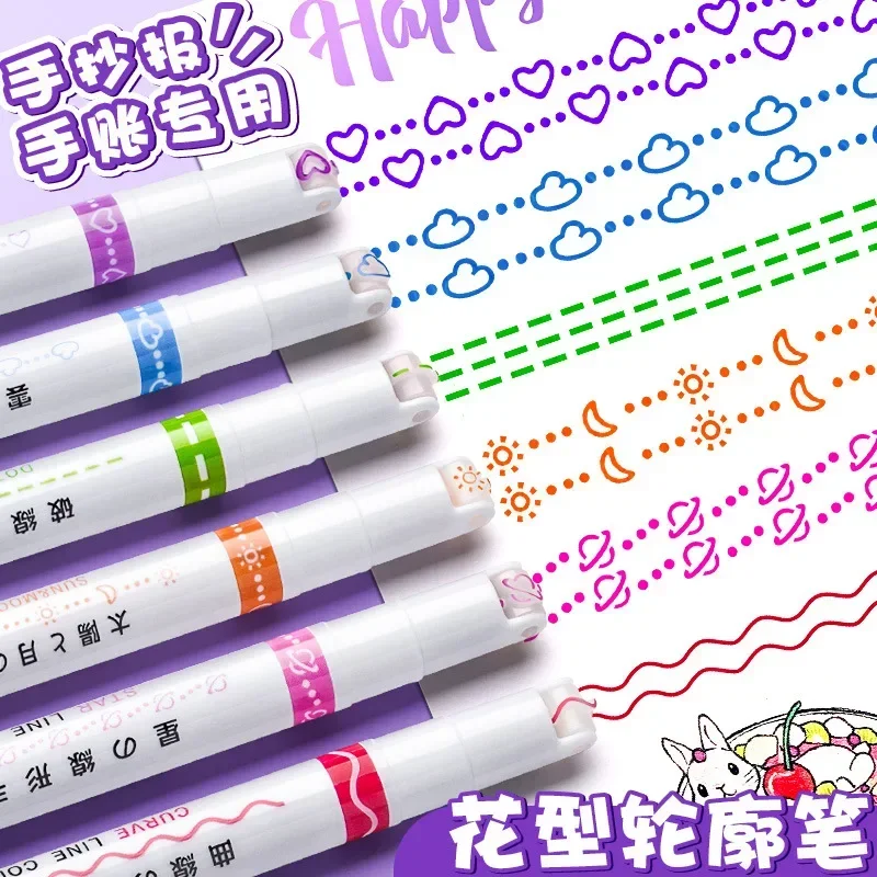 

Набор из 3/6/8 шт. линеров-маркеров с роликовым наконечником для рисования линий и изгибов, милые маркеры для граффити, корейские канцелярские товары для школы и офиса