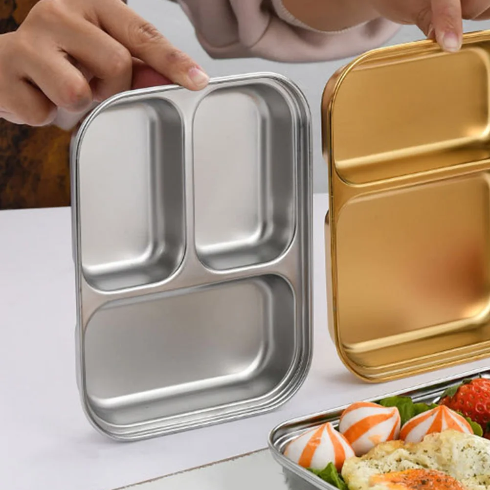 

Stainless Steel Divided Snack Plates Compact Portable Outdoor Picnic Travel Serving Dish Food Seasoning Tray Separated Design