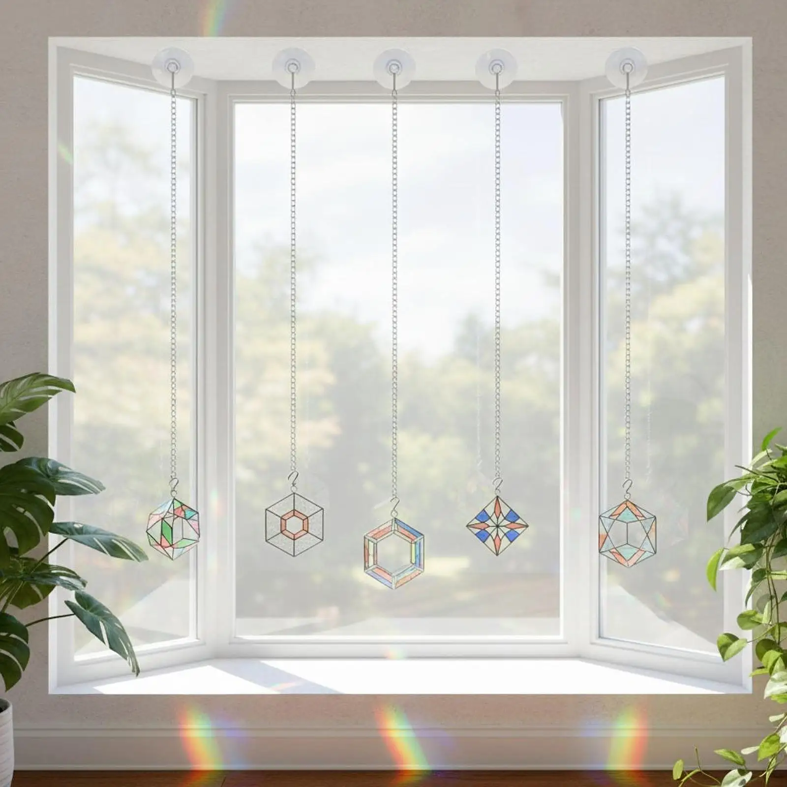 Decorative Glass Window Hanging Chain with Suction Hooks Adjustable PVC Picture Frame Replacement Chain for Home