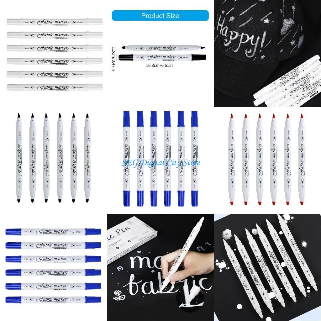 

U75B 6Pcs Fabric Marker Fade Resistant Double Tip Fabric Marker for Painting on Tshirt, Canvas Bag, Shoe, Hat, Clothing