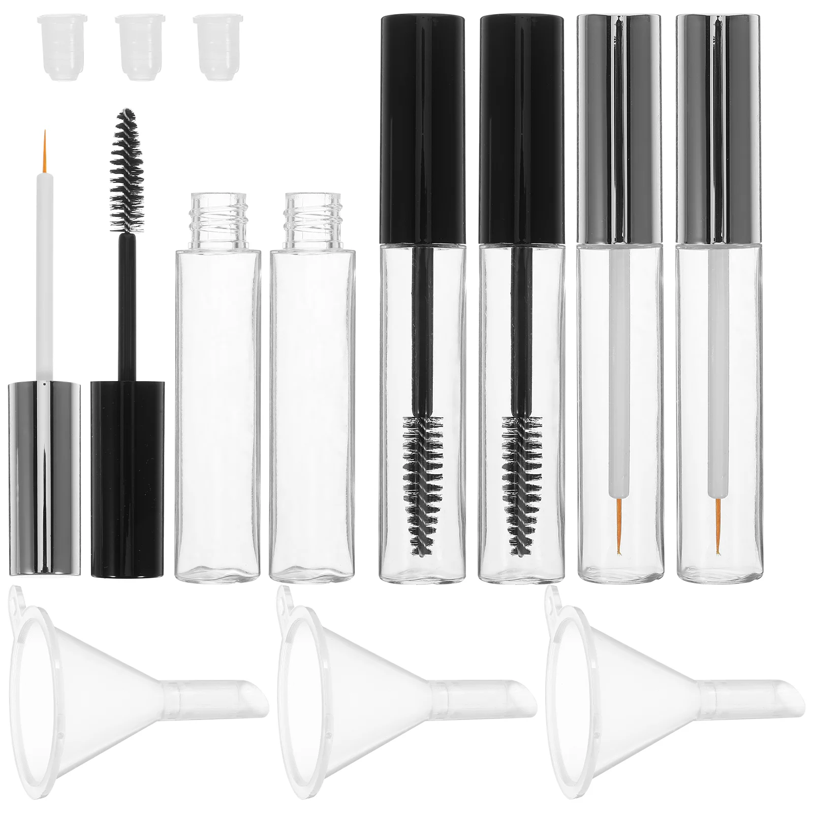 3PCS 10ml Empty Mascara Tube with Eyelash Wand 3PCS Funnels Set DIY Mascara Container with 3PCS Silver Eyelash Cream Container