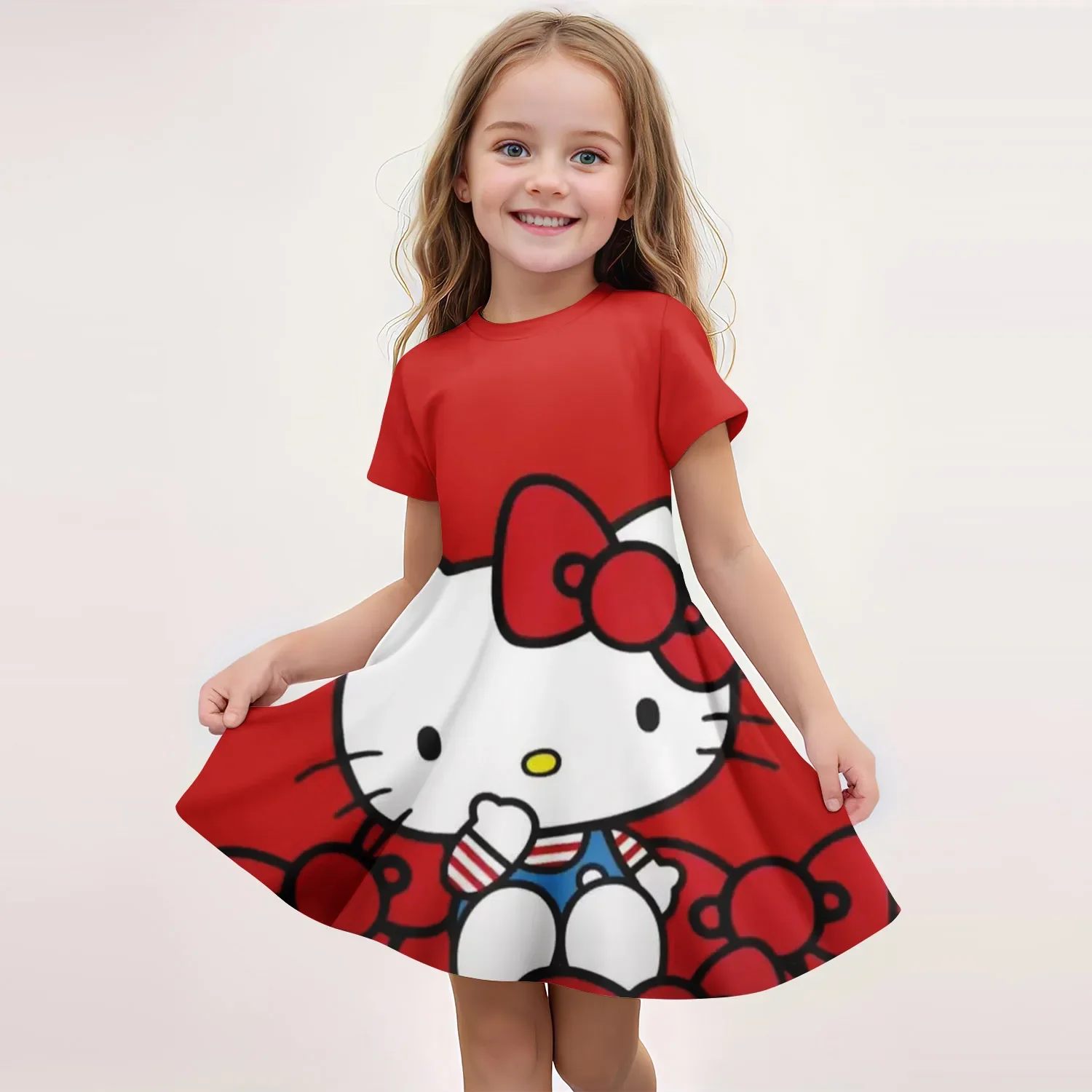

Miniso Hello Kitty Girl Suitable for 3-14 Years Old Kids' Dresses Girls' Dress 2025 Kids Clothes Children Clothing Summer Party