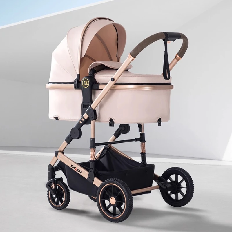 

Can Sit or Lie Down Stroller for Baby, Lightweight Folding Children's Prams, High-view Two-way Baby Strollers with Four Wheels