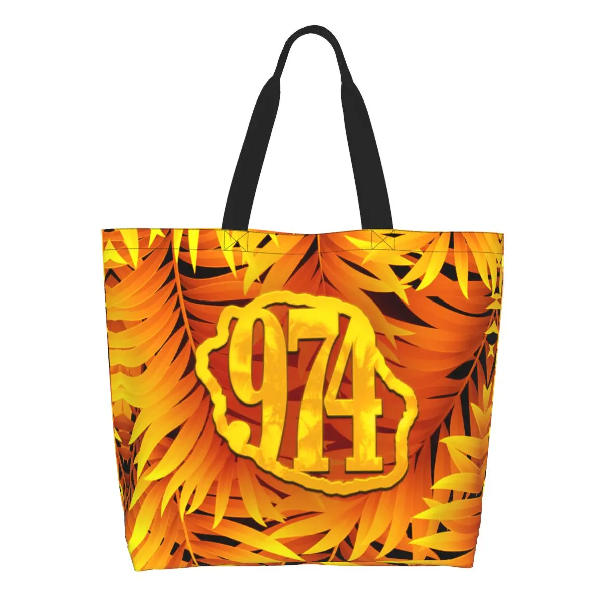 974 Yellow Tropikal Leaves Groceries Shopping Tote Bag  Custom Reunion Island Canvas Shopper Shoulder Bags Big Capacity Handbag