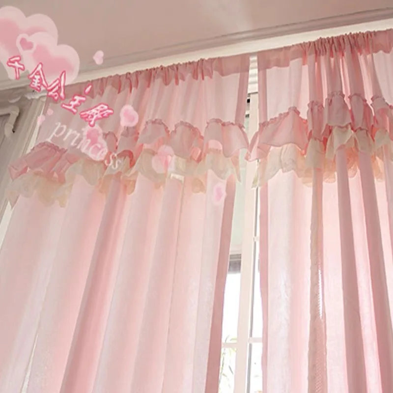 French Elegant Multistory Lace Curtains Living Room Princess Cotton Pink Lace Curtains for Balcony Wedding Curtains #A579