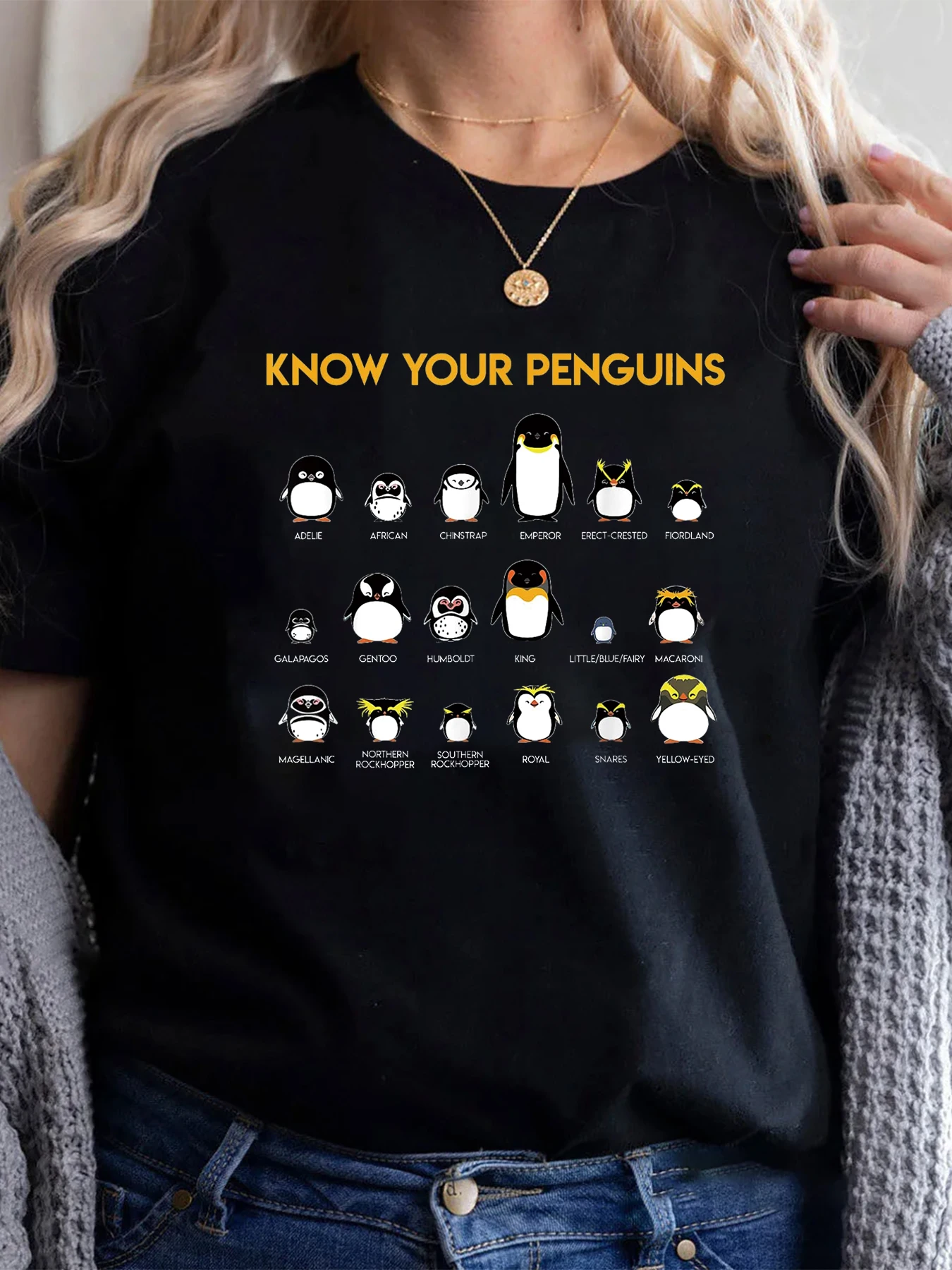 Penguin Species Know Your Penguins Print Short Sleeve Pattern Women\'s Summer T-Shirt Women\'s Printed Summer T-Shirt Women Top