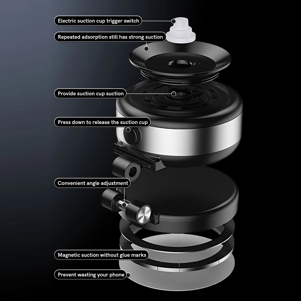 Electric Vacuum Magnetic Car Mount Stand for Cell Phone 360° Rotation Strong Suction Cup for iPhone 14 15 16 Hands-Free Holder