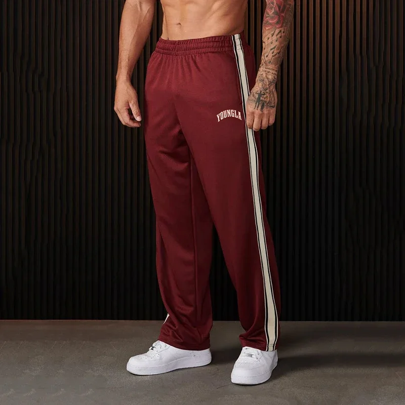 Joggers American style New Men's Sweatpants Weaving belt splicing printed casual pants Gym Sports Fitness Mid Waist trousers