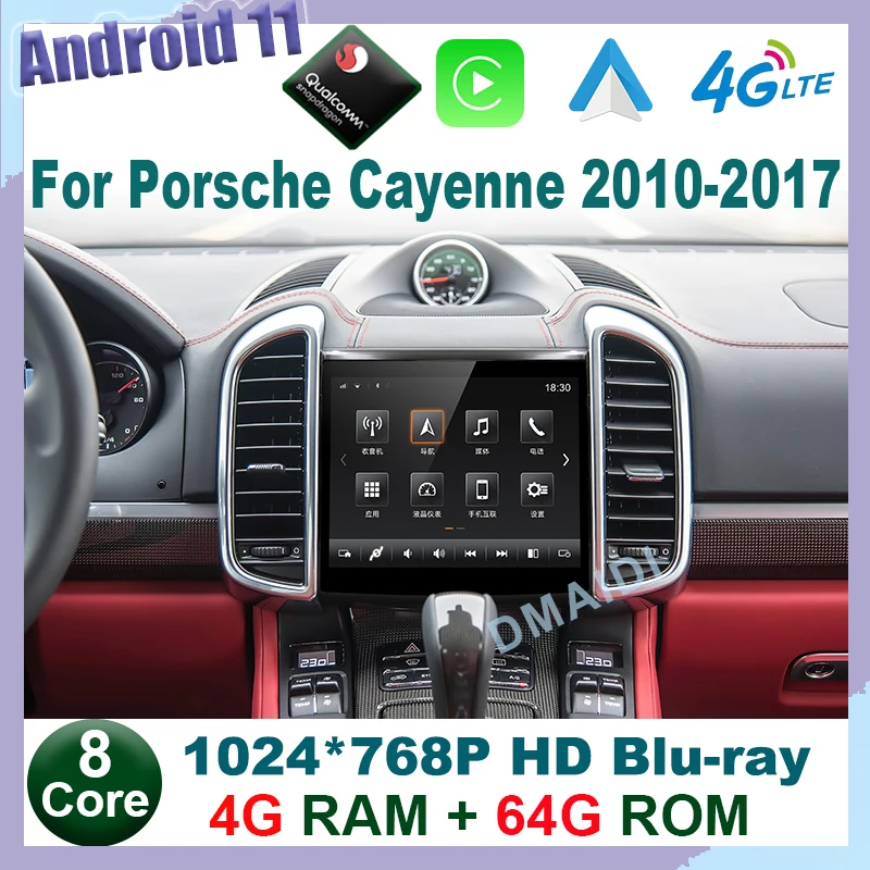 Snapdragon Android 11 pemutar Multimedia mobil, pemutar Multimedia untuk Porsche Cayenne 2010 - 2017 8Core 64GB Radio GPS layar Stereo WIFI otomatis